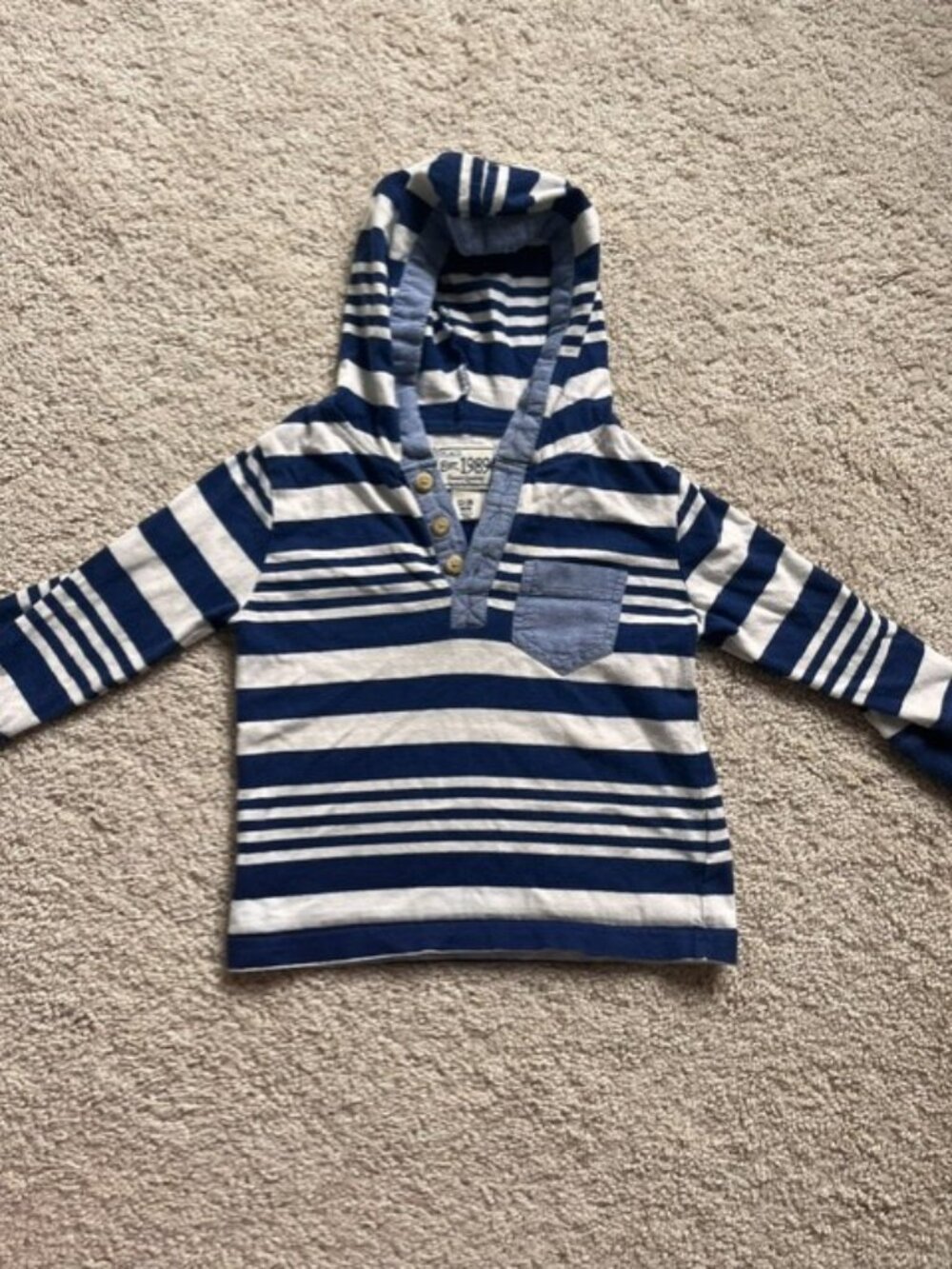 The Children's Place Striped Hooded Henley Shirt Blue White Toddler 12-18 Months